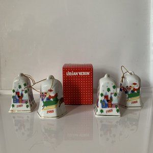 4 1988 Lillian Vernon Vintage Porcelain bell Christmas Tree Ornaments Pre-owned